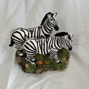Resin Zebra Pair Sculpture – Grass & Rock Base – 7” x 7” – Safari Decor